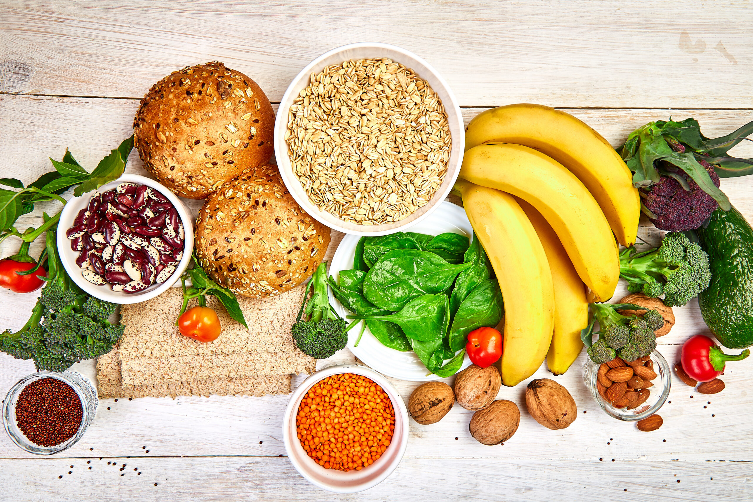 Selection of food rich in fiber.